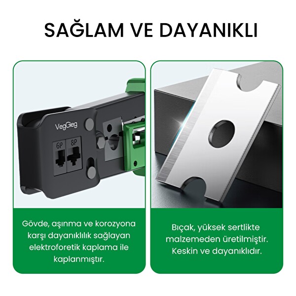 VegGieg 6P 8P Cat8 Cat7 Cat6 RJ45 RJ11 RJ12 Ethernet Ağ Kablosu Kesme Soyma Sıkma Krimpleme Aleti