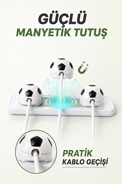 Torima CH01 Futbol Topu Figürlü Manyetik Kablo Düzenleyici Beyaz