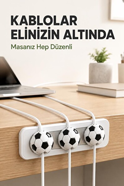 Torima CH01 Futbol Topu Figürlü Manyetik Kablo Düzenleyici Beyaz