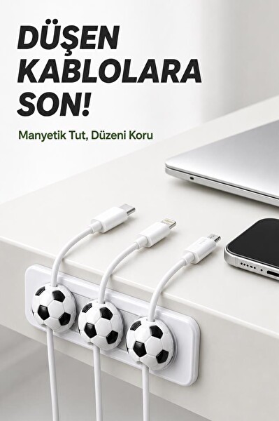 Torima CH01 Futbol Topu Figürlü Manyetik Kablo Düzenleyici Beyaz