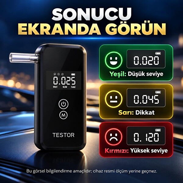 Dijital Alkol Test Cihazı 8 Ağızlıklı Hafızalı LCD Ekranlı 2 AAA Pilli Taşınabilir Alkolmetre