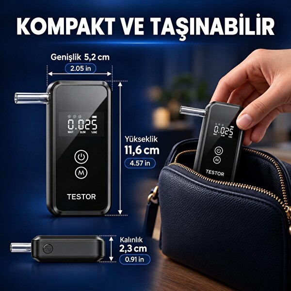 Dijital Alkol Test Cihazı 8 Ağızlıklı Hafızalı LCD Ekranlı 2 AAA Pilli Taşınabilir Alkolmetre
