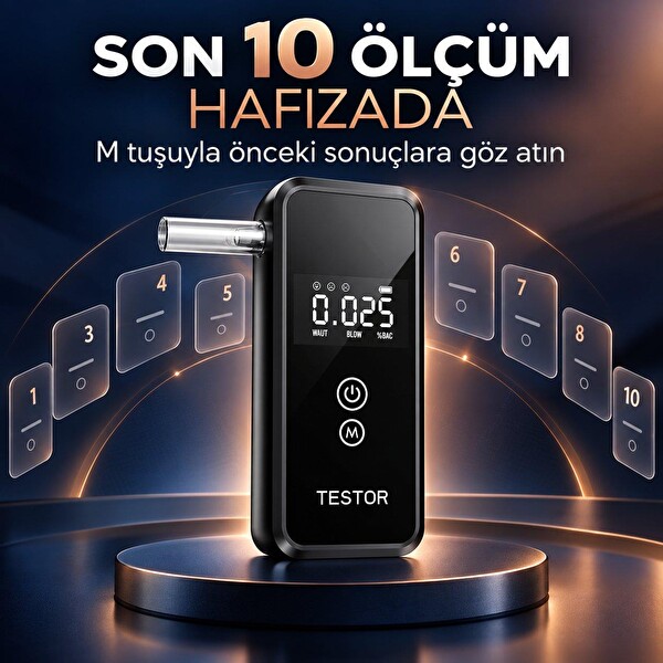 Dijital Alkol Test Cihazı 8 Ağızlıklı Hafızalı LCD Ekranlı 2 AAA Pilli Taşınabilir Alkolmetre