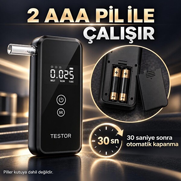 Dijital Alkol Test Cihazı 8 Ağızlıklı Hafızalı LCD Ekranlı 2 AAA Pilli Taşınabilir Alkolmetre