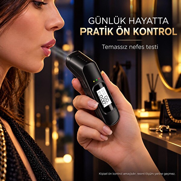 Valkyrie Dijital Alkol Test Cihazı USB Şarjlı Temassız Nefes Ölçer LCD Ekranlı Taşınabilir Alkolmetre