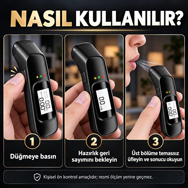 Valkyrie Dijital Alkol Test Cihazı USB Şarjlı Temassız Nefes Ölçer LCD Ekranlı Taşınabilir Alkolmetre
