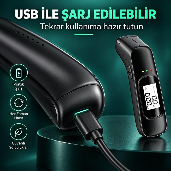 Valkyrie Dijital Alkol Test Cihazı USB Şarjlı Temassız Nefes Ölçer LCD Ekranlı Taşınabilir Alkolmetre