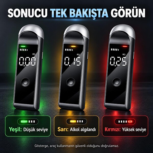 Valkyrie Dijital Alkol Test Cihazı Şarjlı Type-C Temassız Nefes Ölçer LED Ekranlı Taşınabilir