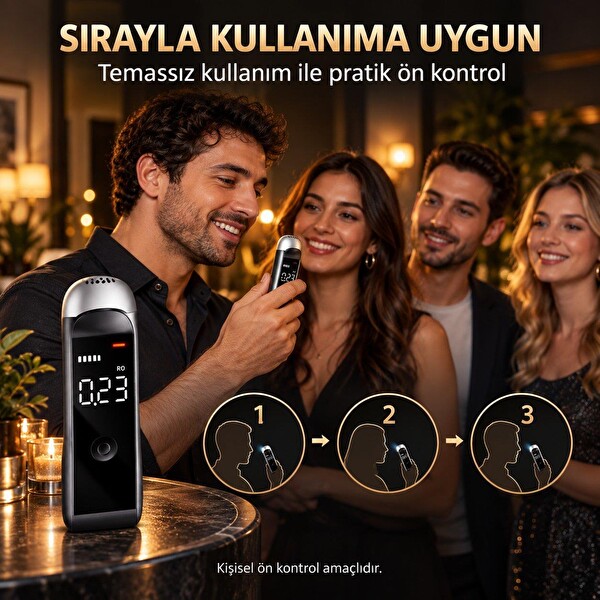 Valkyrie Dijital Alkol Test Cihazı Şarjlı Type-C Temassız Nefes Ölçer LED Ekranlı Taşınabilir