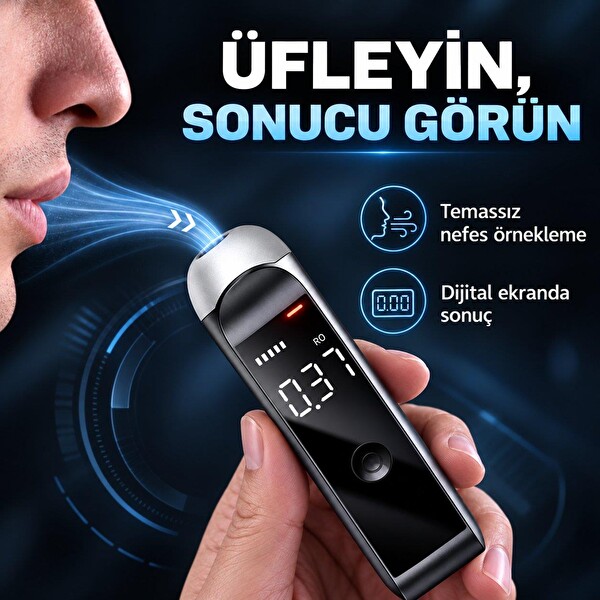 Valkyrie Dijital Alkol Test Cihazı Şarjlı Type-C Temassız Nefes Ölçer LED Ekranlı Taşınabilir