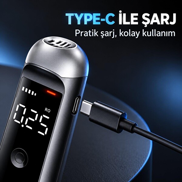 Valkyrie Dijital Alkol Test Cihazı Şarjlı Type-C Temassız Nefes Ölçer LED Ekranlı Taşınabilir