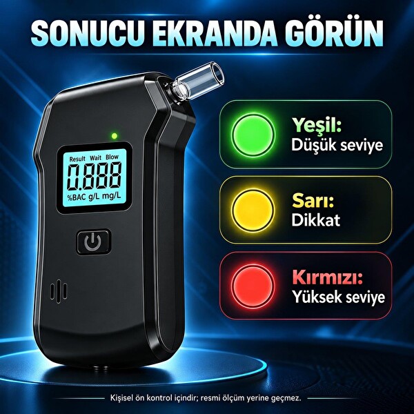 Valkyrie Dijital Alkol Test Cihazı 5 Ağızlıklı LCD Ekranlı LED Işıklı 3 AAA Pilli Taşınabilir Alkolmetre