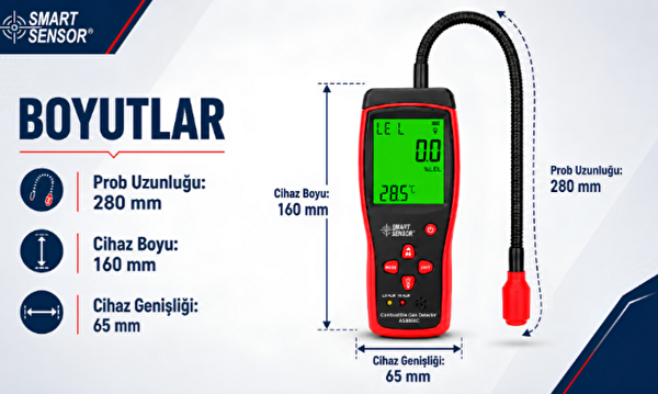 Smart Sensor AS8800C PPM ve LEL Yanıcı Gaz Kaçak Bulucu