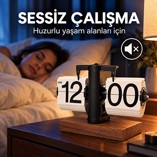 Valkyrie Retro Yapraklı Masa Saati Ahşap Tabanlı Sessiz Mekanizmalı Flip Clock Ev Ofis Kafe Dekoratif Saat Beyaz