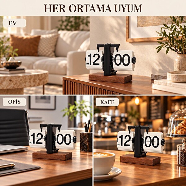 Valkyrie Retro Yapraklı Masa Saati Ahşap Tabanlı Sessiz Mekanizmalı Flip Clock Ev Ofis Kafe Dekoratif Saat Beyaz