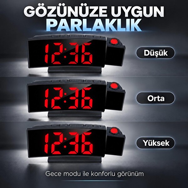 Valkyrie Projeksiyonlu Dijital Masa Saati Kırmızı LED Ekranlı Alarm Snooze Sıcaklık Tarih USB ve Pil