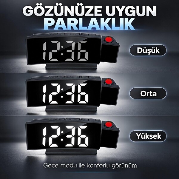 Valkyrie Projeksiyonlu Dijital Masa Saati LED Ekranlı Alarm Snooze Sıcaklık Tarih USB ve 3 AAA Pil Destekli