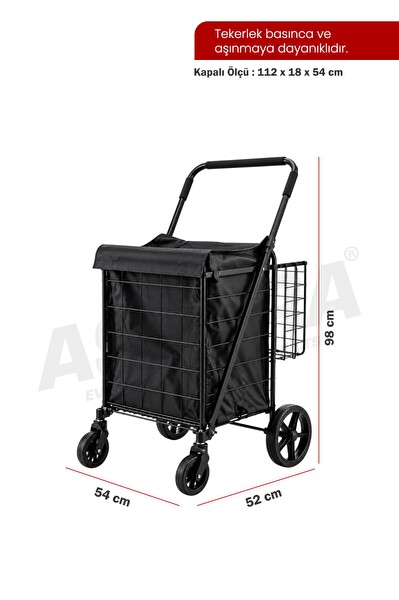 Asvera 60 Litre Katlanabilir Pazar Arabası Çantalı Alışveriş Arabası