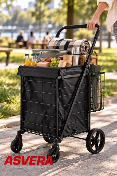 Asvera 80 Litre Katlanabilir Pazar Arabası Büyük Boy Alışveriş Arabası