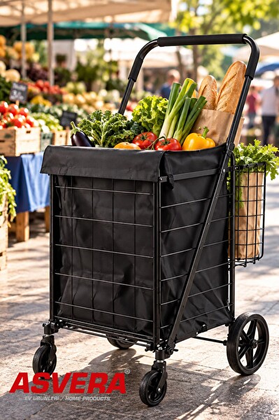 Asvera 80 Litre Katlanabilir Pazar Arabası Büyük Boy Alışveriş Arabası