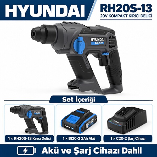 Hyundai RH20S-13 20V Akülü Kırıcı Delici Seti 1.3 J SDS-Plus 2Ah Akü ve Şarj Dahil