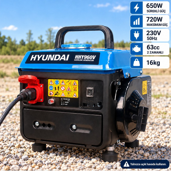 Hyundai HHY960V 650W Sürekli 720W Maksimum 230V Benzinli Portatif Jeneratör