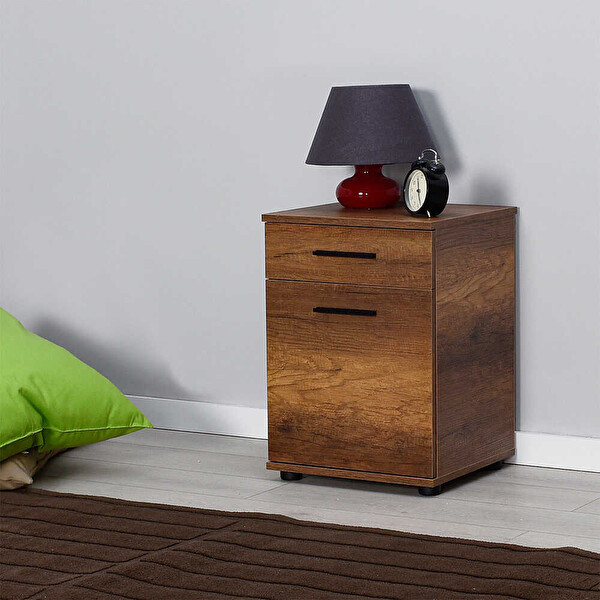 Adore Mobilya Tredline Çekmeceli Kapaklı Oslo Ceviz Komodin