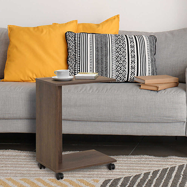 Adore Mobilya Çok Amaçlı Tekerlekli Oslo Ceviz C Koltuk Sehpası