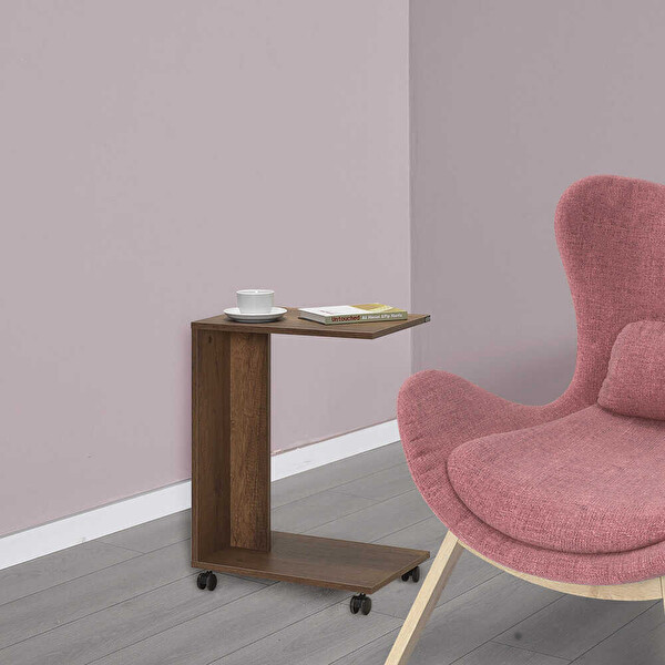 Adore Mobilya Çok Amaçlı Tekerlekli Oslo Ceviz C Koltuk Sehpası