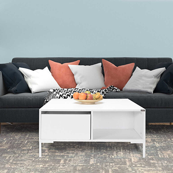 Adore Mobilya Kare Diamond Beyaz Orta Sehpa