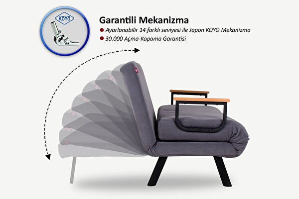 Pafu Sando İkili Katlanır Gri Yataklı Koltuk