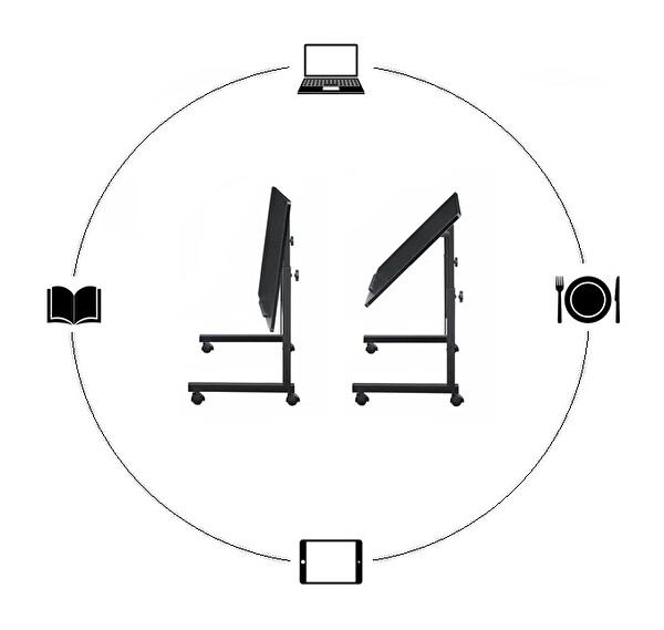 SC Dizayn Yükseklik Ayarlı Tekerli Eğimli ve Katlanabilen Antrasit Laptop Sehpası ve Çalışma Masası