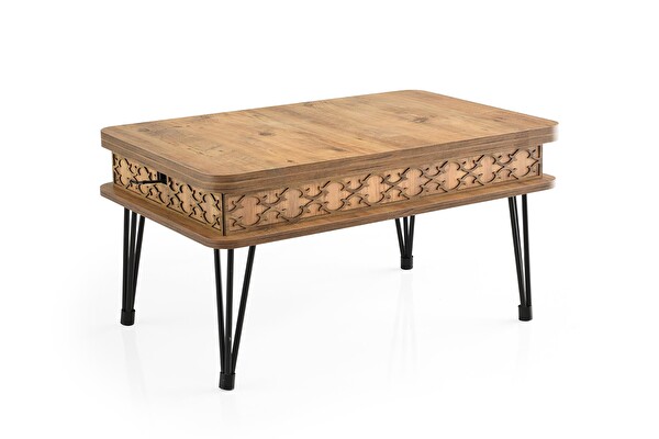 Sweet Home Kademeli Firkete Ayak Diş Budak Ceviz Akıllı Orta Sehpa