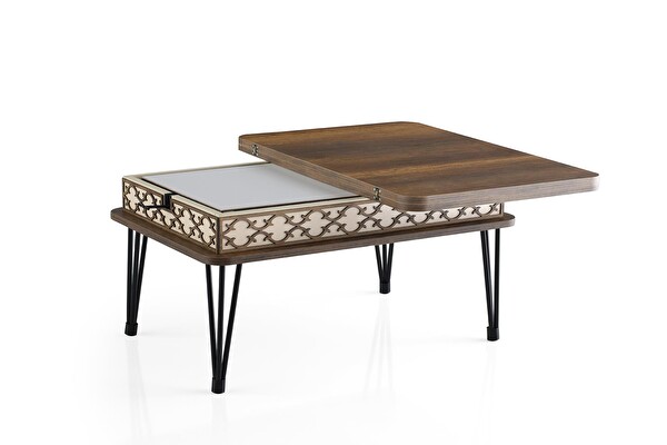 Sweet Home Kademeli Firkete Ayak Diş Budak Ceviz Akıllı Orta Sehpa