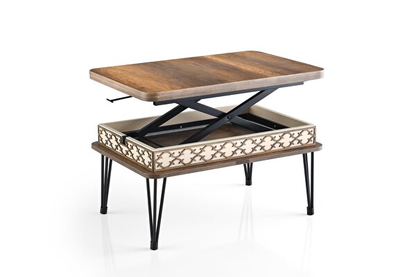 Sweet Home Kademeli Firkete Ayak Diş Budak Ceviz Akıllı Orta Sehpa