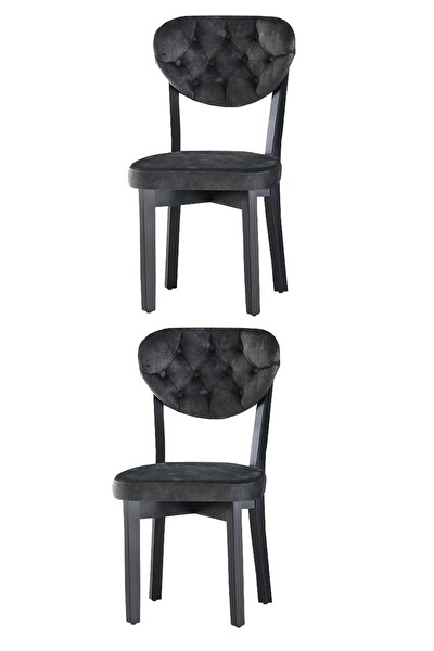 Sweet Home Gala 2 Adet Kapitoneli Siyah Ahşap Sandalye