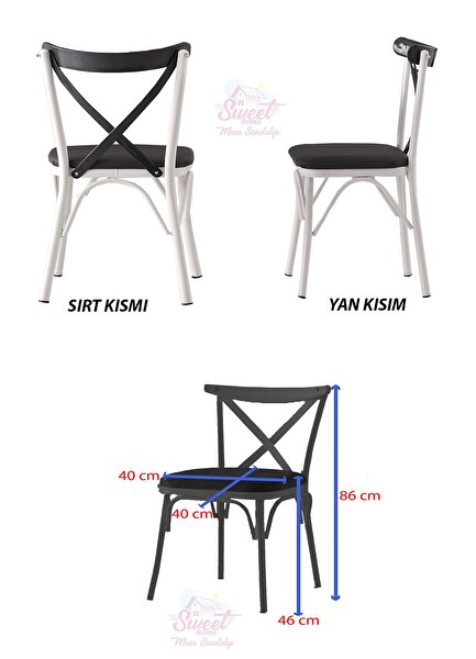 Sweet Home Sabit Masa Beyaz Masa - 6 Adet Çapraz Sırt Plastik Sandalye Takım