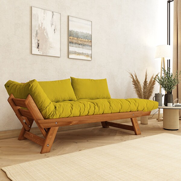 Woodesk Adalar CPT8163-210 Masif Tik Sarı 2'li Kanepe