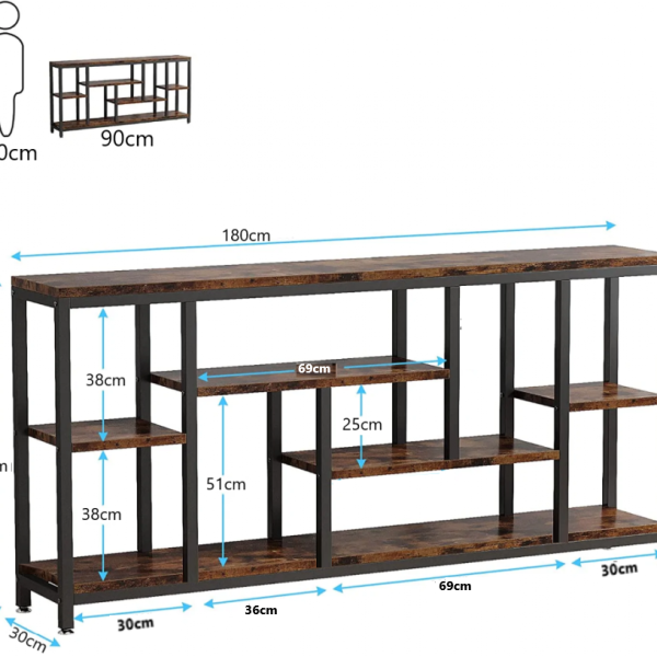 Zizuva Tasarım 180x90x30 CM Raflı Ceviz Konsol