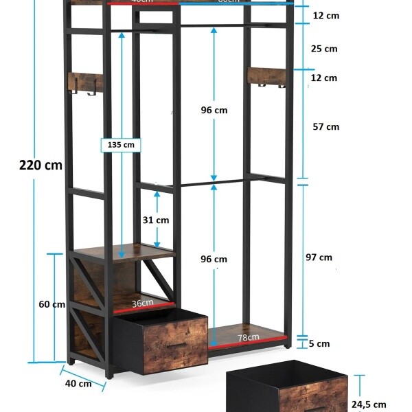 Zizuva Tasarım ZZ2023-TG7308 120x220x40 CM Çekmeceli Açık Gardırop