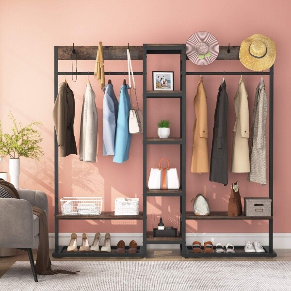 Zizuva Tasarım 180x180x40 CM Ceviz İki Bölmeli Açık Gardırop