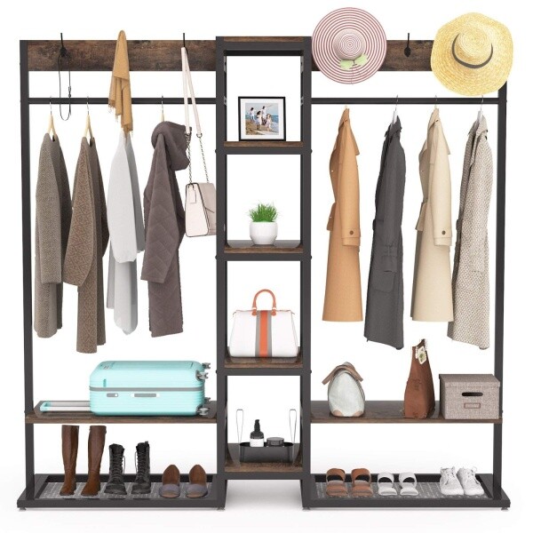 Zizuva Tasarım 180x180x40 CM Ceviz İki Bölmeli Açık Gardırop