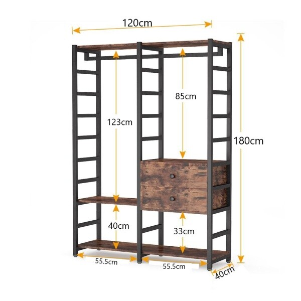 Zizuva 120x180x45 CM Özel Tasarım Çekmeceli Açık Metal Gardırop