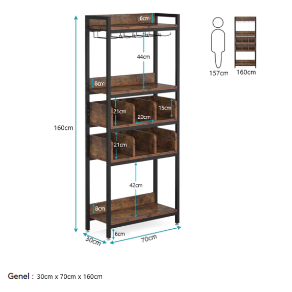 Zizuva Tasarım 70x160x30 CM Ceviz Mutfak ve Bar Düzenleyici Dolap