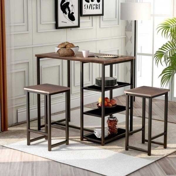 Zizuva Tasarım 105x95x60 CM 2 Tabureli Ceviz Masa Takımı