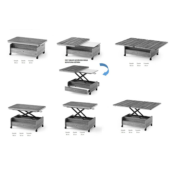 Zerenland Tekerlekli Çift Çekmeceli Cordoba Akıllı Sehpa