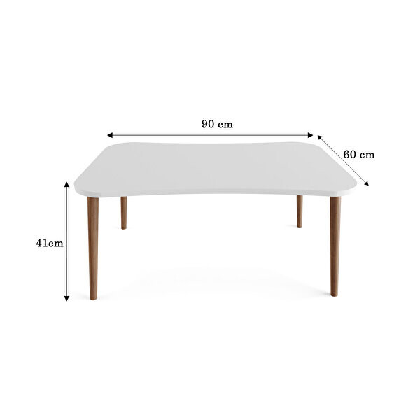 Zuesse Dizayn Esma Ahşap Ayaklı Beyaz Mermer Desenli Orta Sehpa