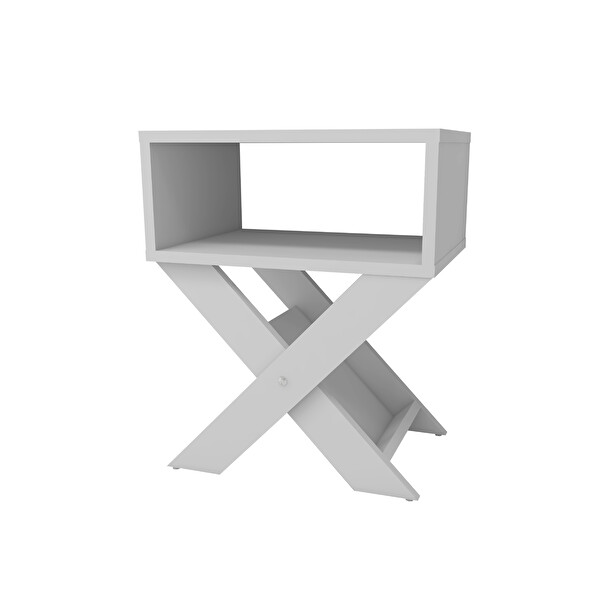 Zuesse Dizayn Lepus X Ayaklı Dergilikli Beyaz Başucu Komodin Yan Sehpa