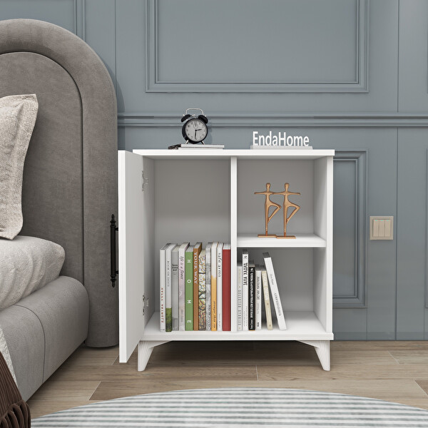 Zuesse Dizayn Vela 3 Bölmeli Kapaklı Beyaz Komodin Yan Sehpa