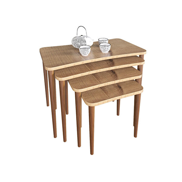 Zuesse Dizayn SELENA Ahşap Ayaklı Zigon Sehpa 4 Adet